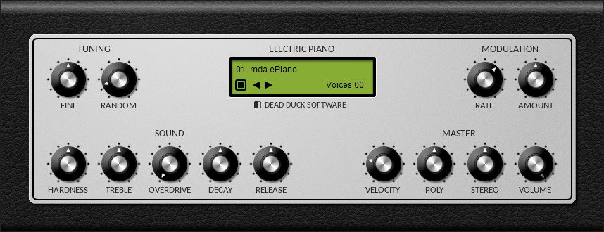Dead Duck DPiano-E free digital piano VST plugin interface.
