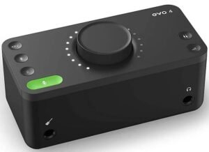 Audient Evo 4 compact audio interface with smartgain technology (front).
