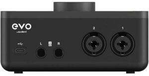 Audient Evo 4 compact audio interface with smartgain technology (rear).
