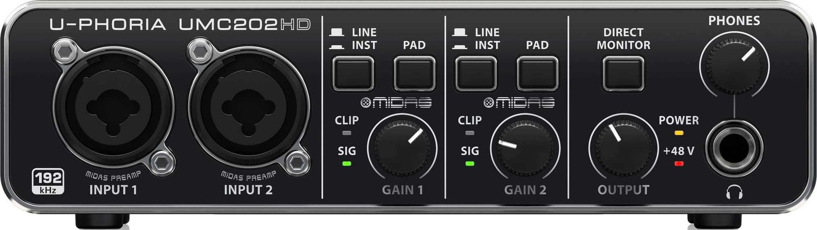 U-Phoria UMC202HD budget audio interface with Midas preamps (front).
