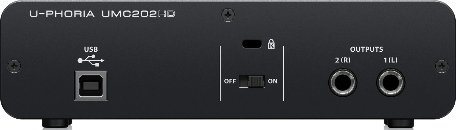 U-Phoria UMC202HD budget audio interface with Midas preamps (rear).
