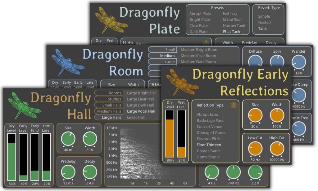 Dragonfly Reverb open source hall and room simulator interface.