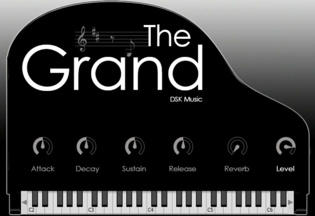 DSK The Grand classic free piano plugin interface.