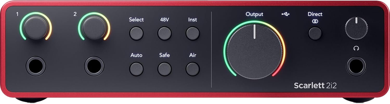 Focusrite Scarlett 2i2 4th Gen audio interface back view.