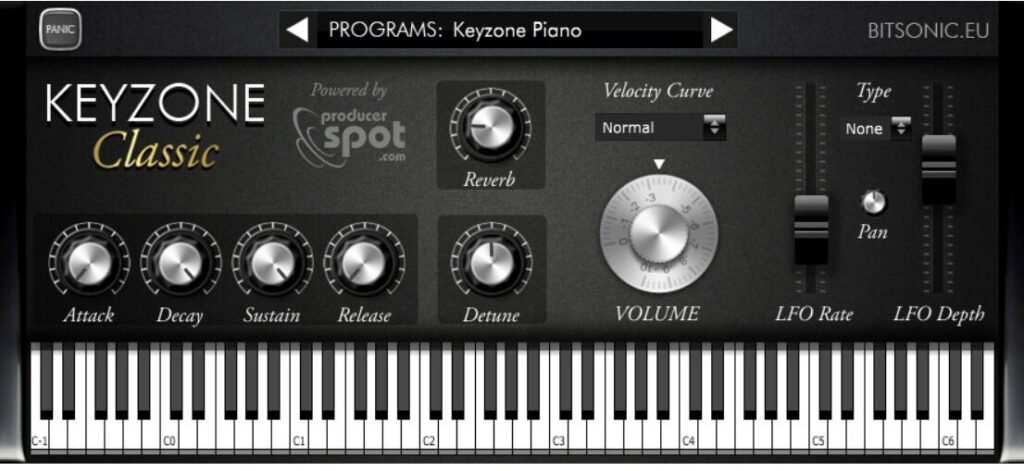 Keyzone Classic free piano VST interface.