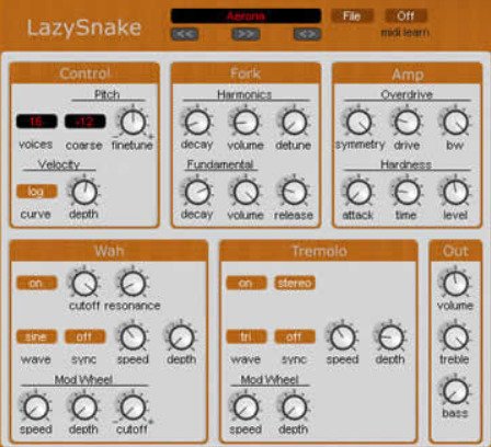 LazySnake vintage electric piano VST interface.
