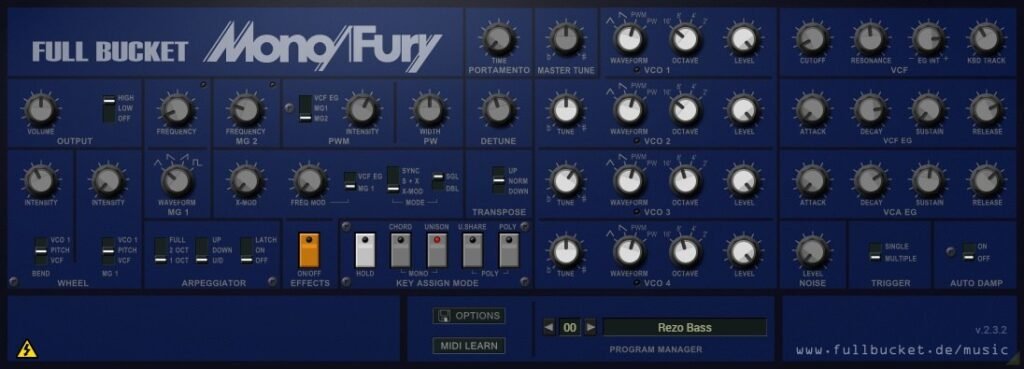 Mono/Fury free Korg Mono/Poly emulation synthesizer interface.