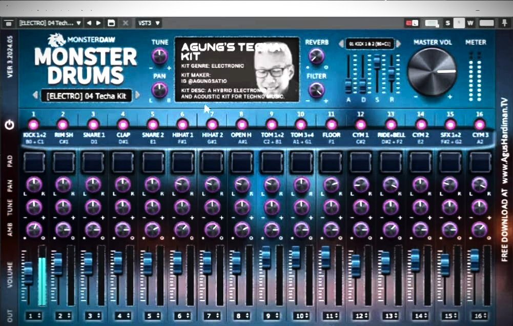 Monster Drum v3 free drum rompler interface by Agus Hardiman.
