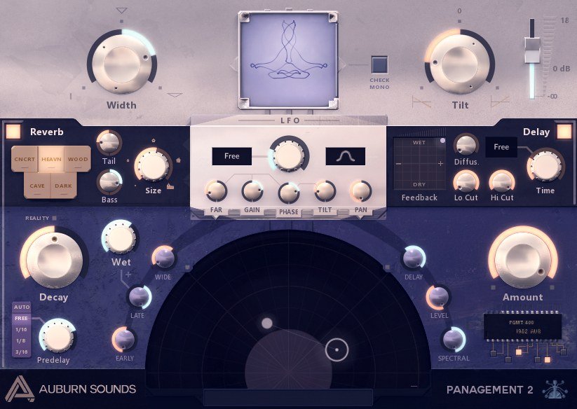Panagement 2 spatial positioning and reverb plugin interface.
