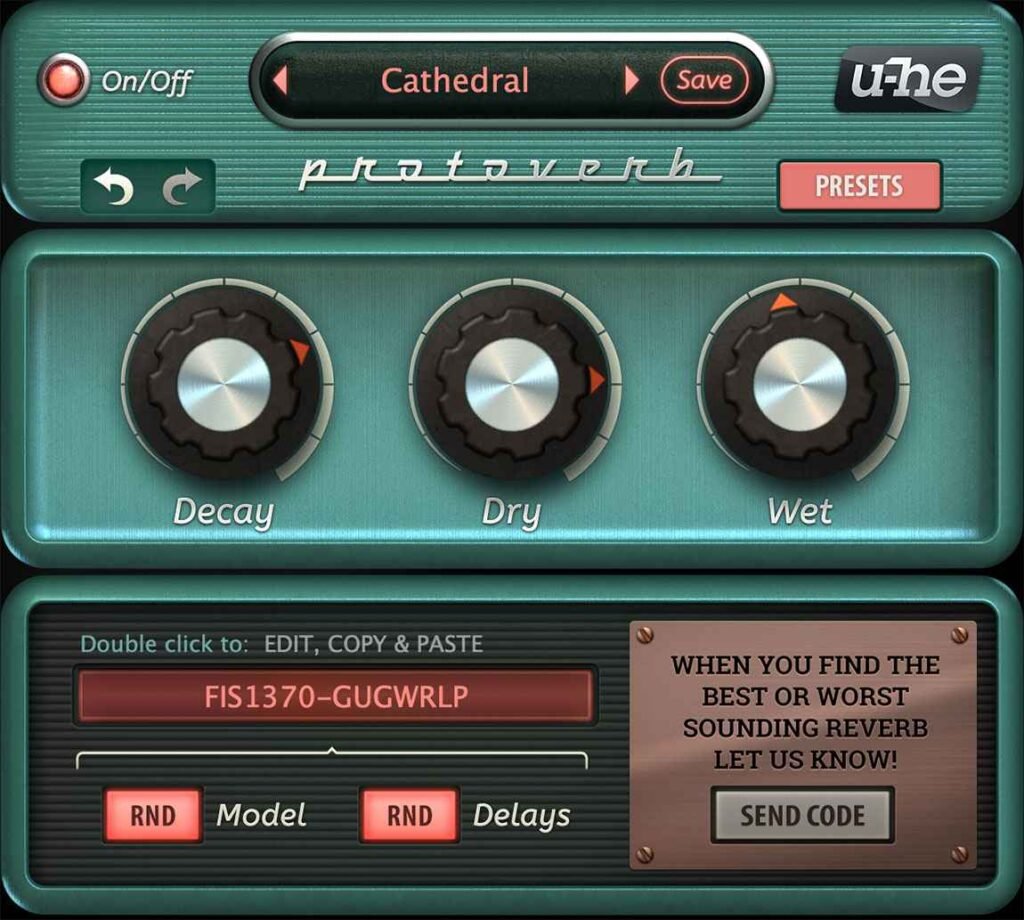 Protoverb experimental room simulator VST by u-he.
