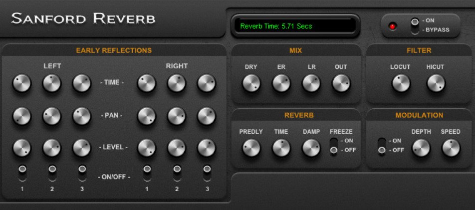 Sanford Reverb versatile free VST plugin interface.