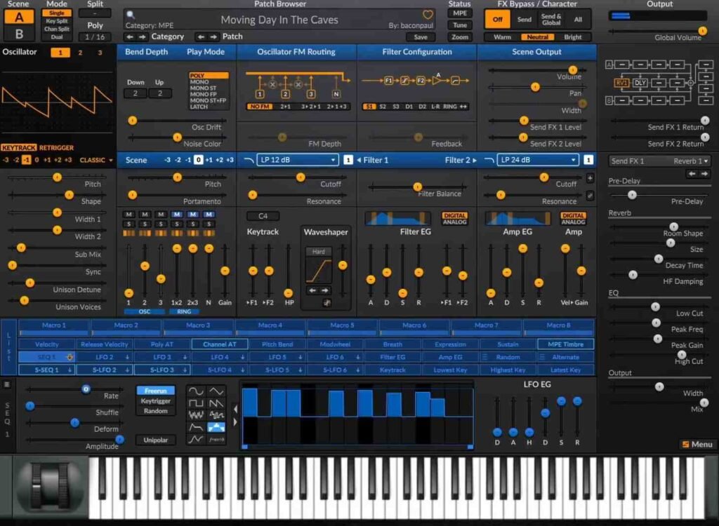 Surge XT open source hybrid synthesizer interface.