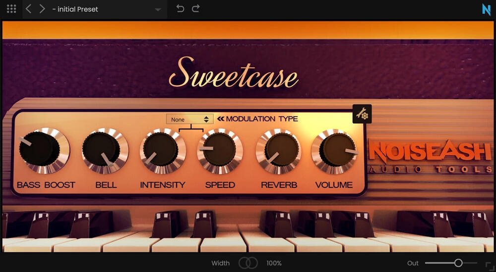 Sweetcase vintage electric piano VST interface with tremolo settings.
