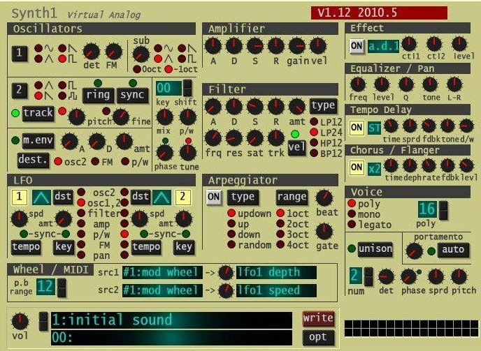 Synth1 classic Nord Lead 2 emulation interface.