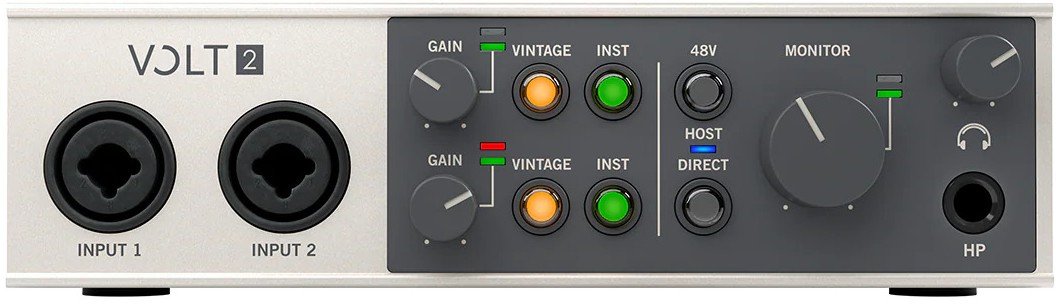 Universal Audio Volt 2 interface with vintage preamp mode enabled (front).