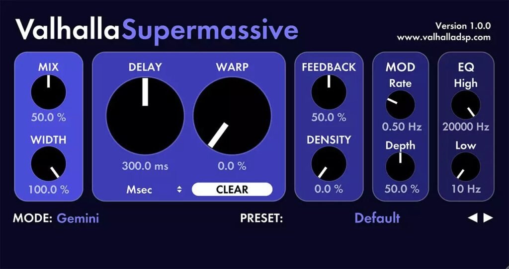 Valhalla Supermassive free delay and reverb plugin interface.
