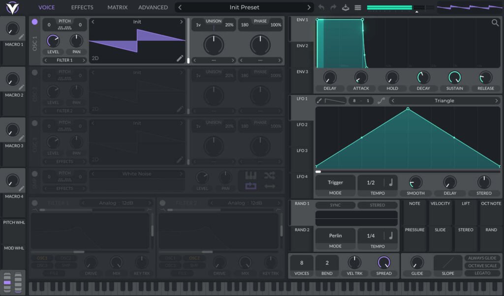 Vital free wavetable synthesizer interface showing spectral warp modes.
