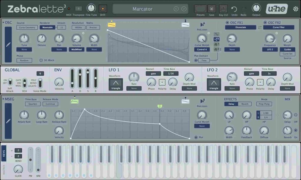 Zebralette 3 modern wavetable synthesizer interface by u-he.