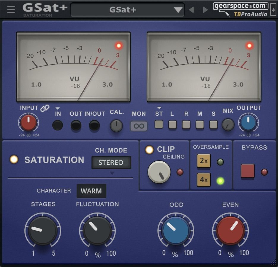 GSatPlus modern saturation and clipper plugin interface by TBProAudio.