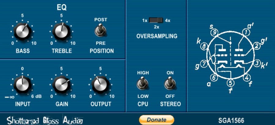 Shattered Glass Audio SGA1566 vintage tube preamp emulation interface.

