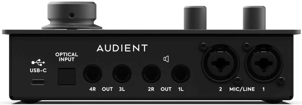 Back view of Audient iD14 MKII audio interface .