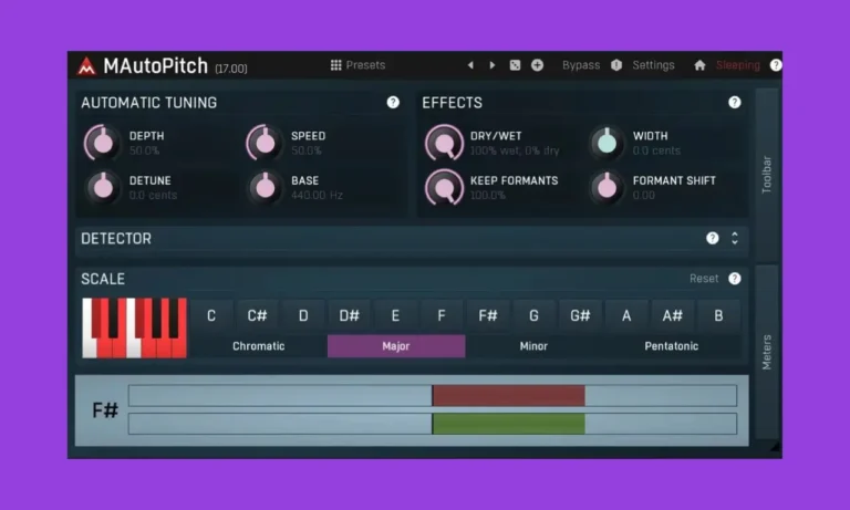 The interface of meldaproduction mautopitch free autotune plugin.